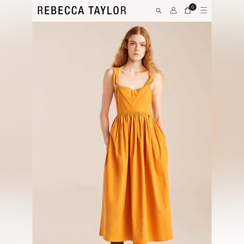 Rebecca Taylor Slub Sateen A-Line Midi Dress in Tiger Lily, Size L